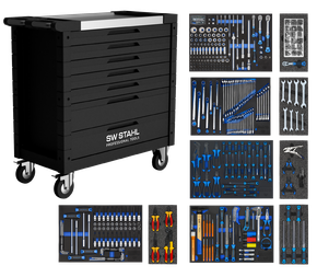 Werkstattwagen TT402, schwarz, bestückt, 471-teilig, 10 Einlagen